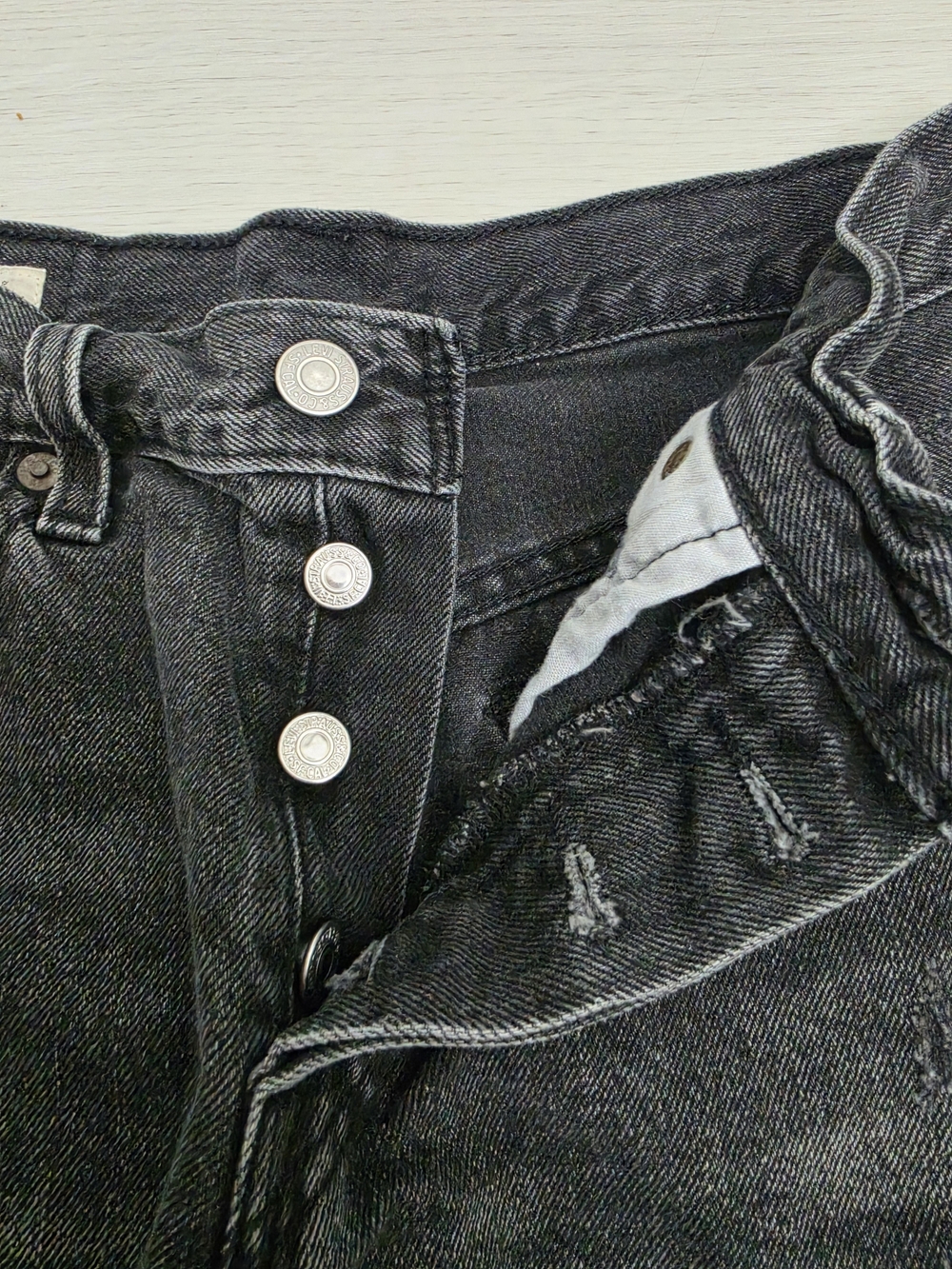 Levi's 501 Black Distressed Jean Cutoff Shorts - Picture 3 of 6